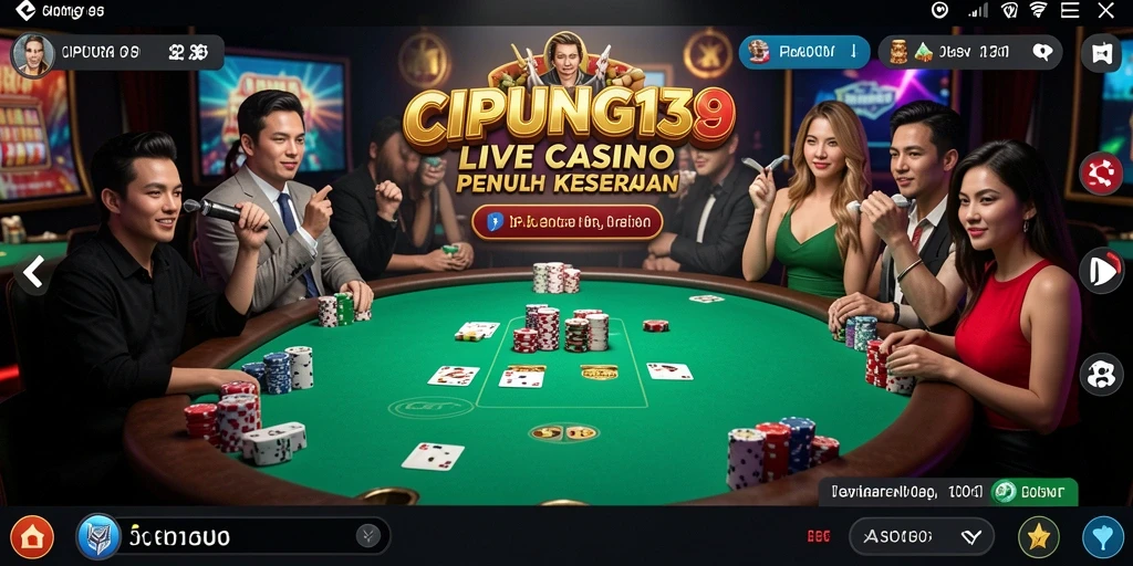 Screenshot menunjukkan dealer langsung berinteraksi dengan pemain dalam permainan Live Casino.