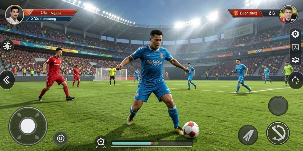 Screenshot utama DS99 menampilkan aksi seru olahraga yang mendebarkan.