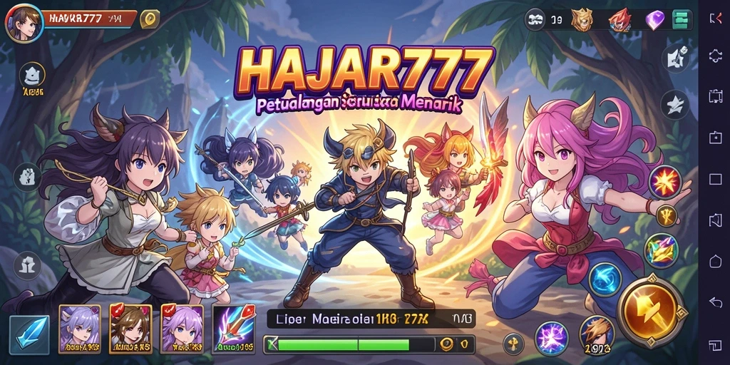 Tampilan gameplay seru dari HAJAR777 yang penuh warna dan karakter menarik.