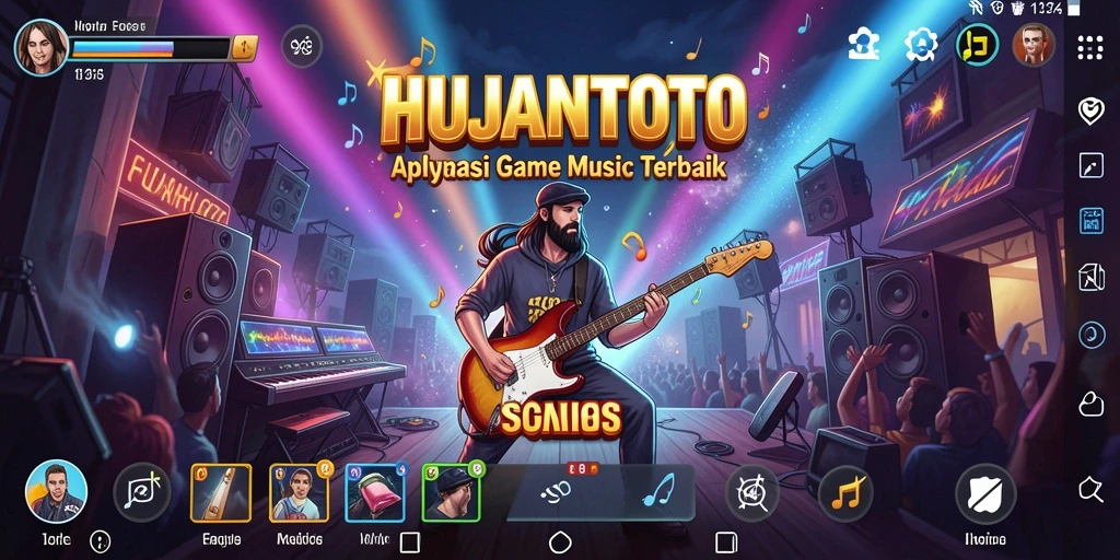 Tampilan gameplay seru di HUJANTOTO dengan irama musik yang menarik.