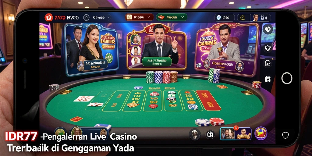 Screenshot IDR77 menampilkan dealer langsung dalam permainan Live Casino.