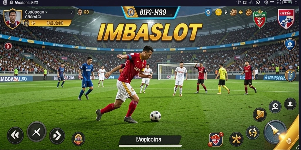 Tampilan gameplay IMBASLOT dengan aksi sepak bola yang mendebarkan.