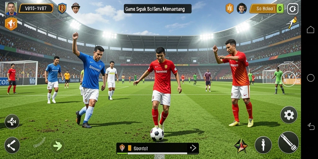 Tampilan gameplay seru di V87 dengan aksi sepak bola yang mendebarkan.